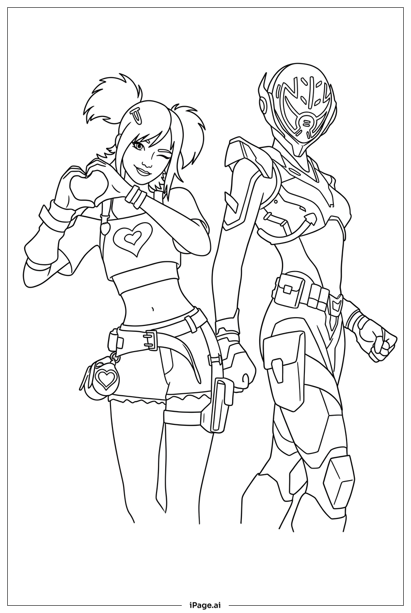  Fortnite duo posing with heart gesture Coloring Page 