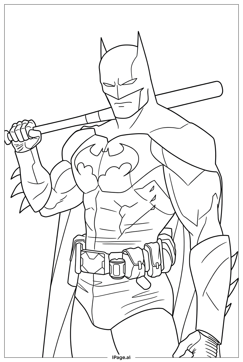 Batman Holding Staff Ready For Battle Coloring Page