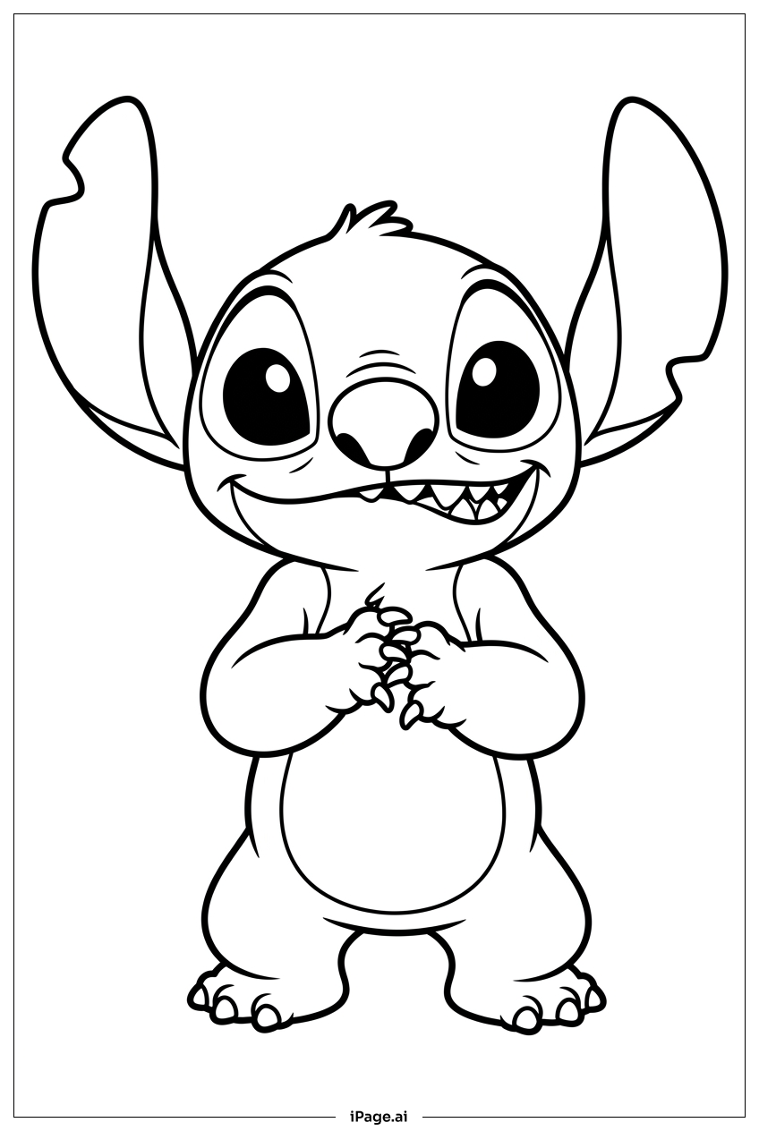 いたずらな手を合わせて照れ笑いするスティッチ