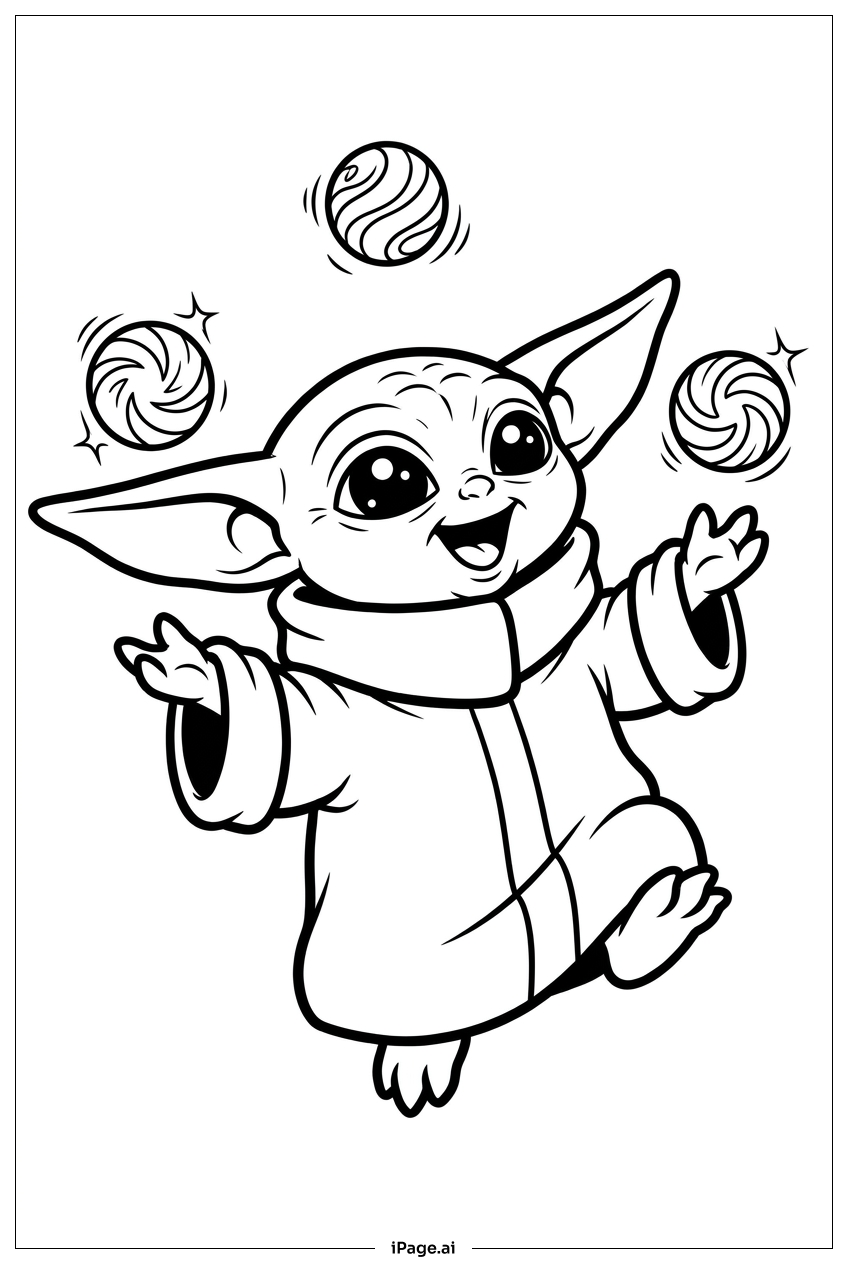 Baby Yoda 雜耍漂浮漩渦玩具球著色頁