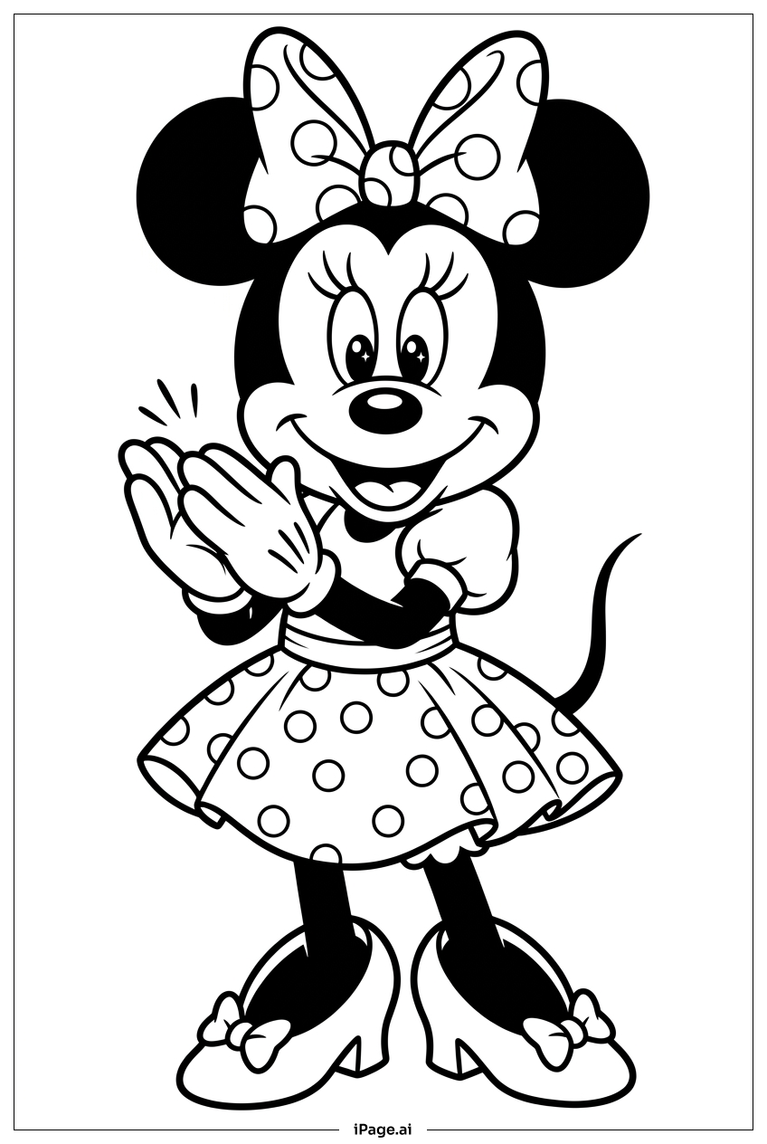 Minnie Maus applaudiert Freunde nach einer lustigen Vorstellung Ausmalseite