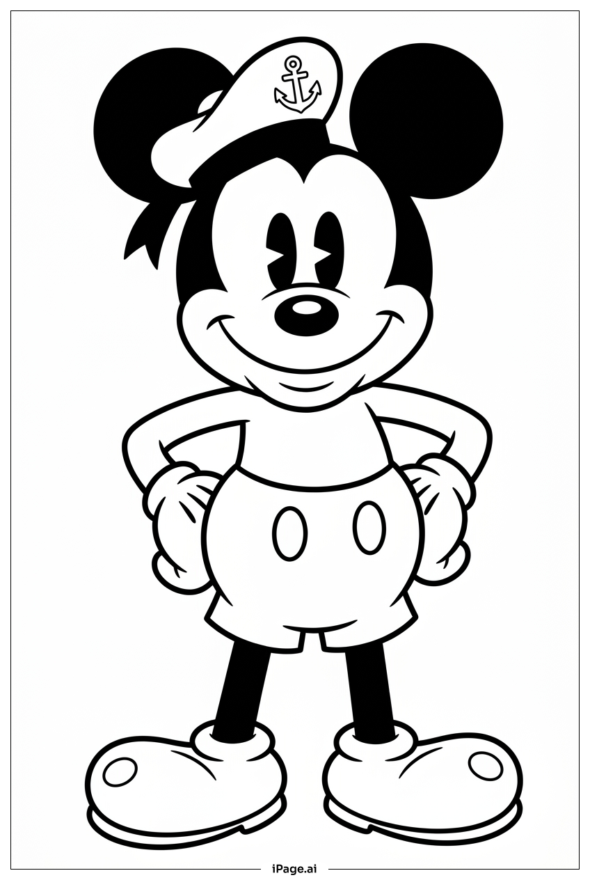 Micky Maus als lächelnder Matrose mit Ankermütze Ausmalseite