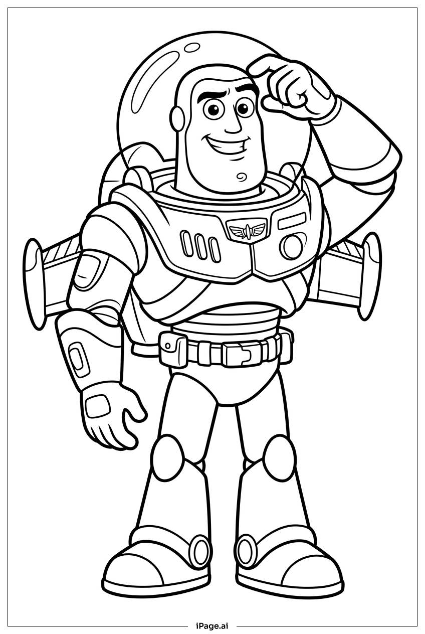 Buzz Lightyear denkt über einen schlauen Plan nach Ausmalseite