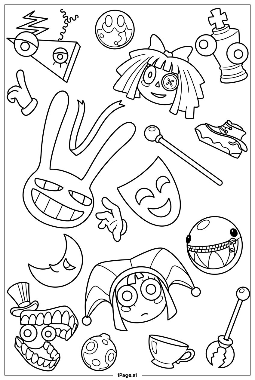 The Amazing Digital Circus Icon Collage Worldの塗り絵ページ