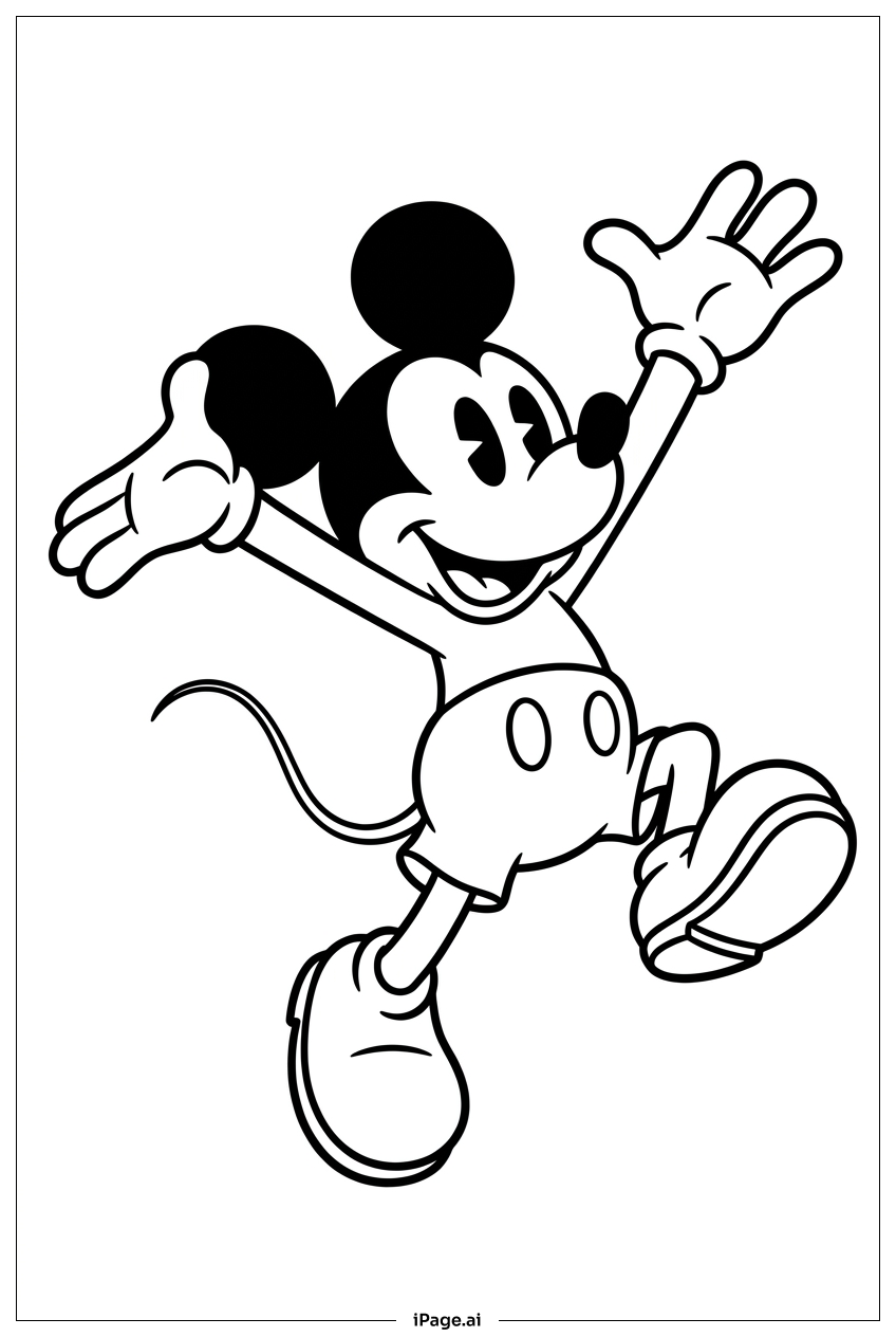 Micky Maus springt mit ausgebreiteten Armen