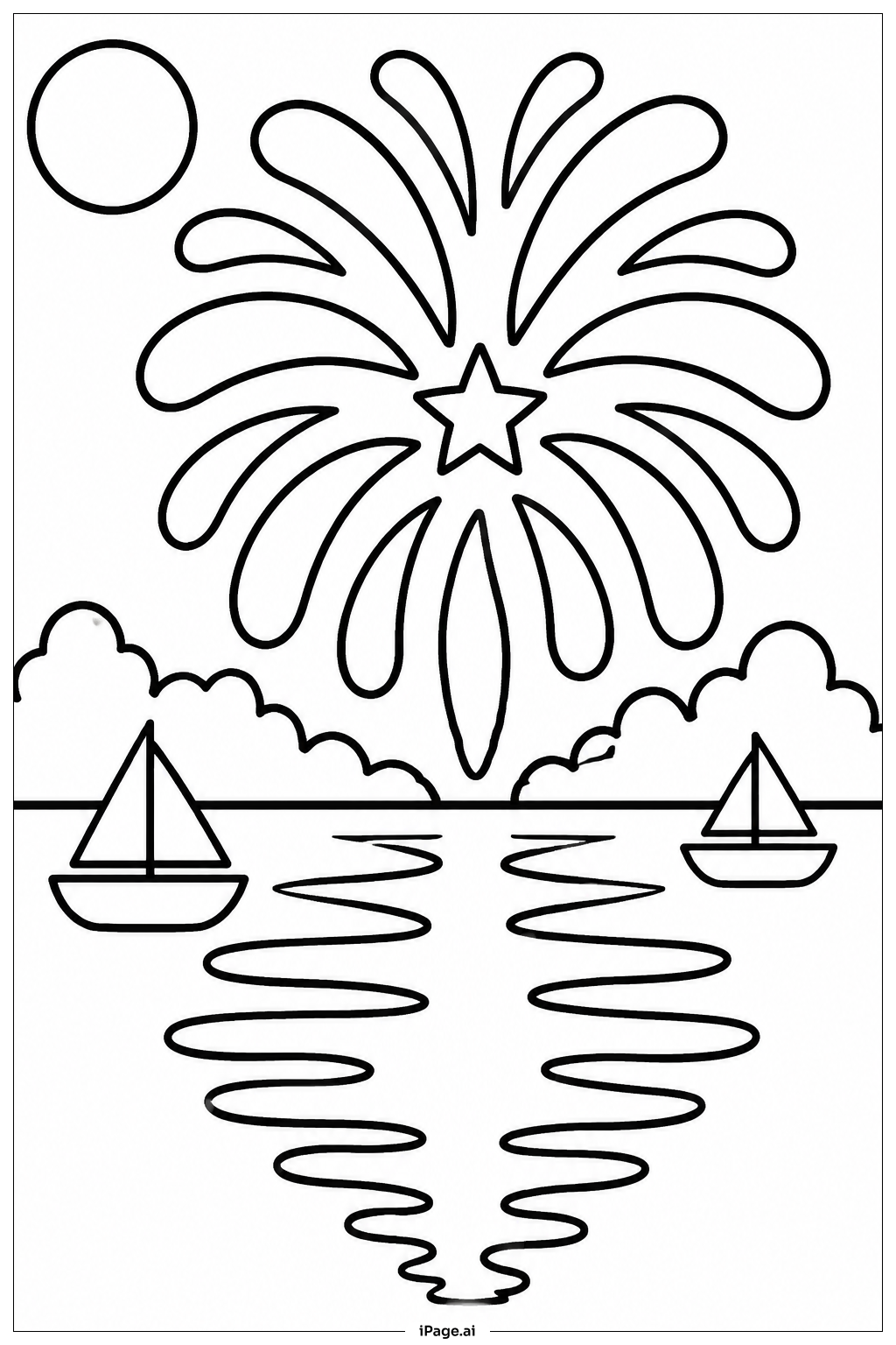  4th Of July Fireworks Over Lake Coloring Page 
