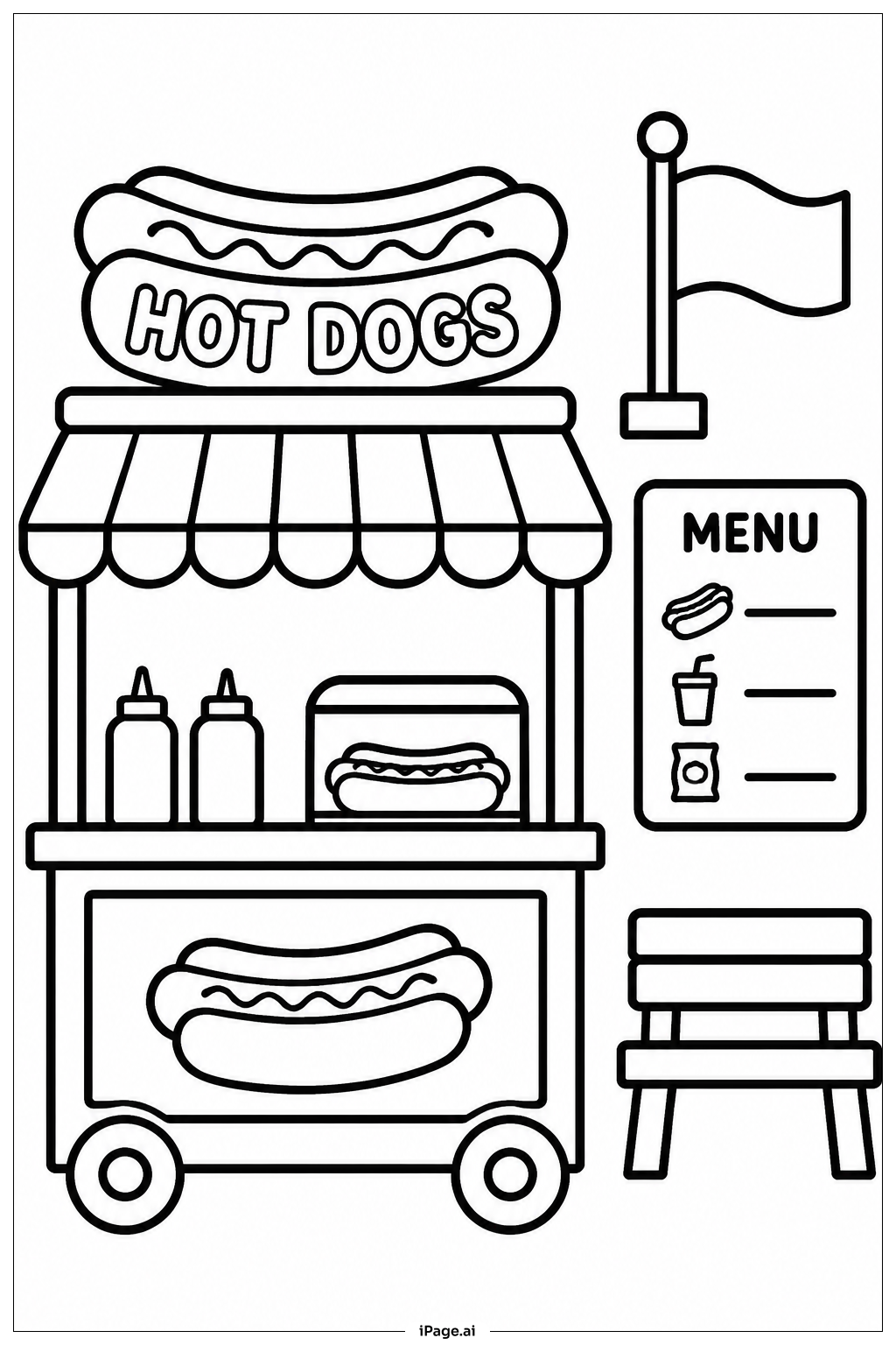 独立記念日のホットドッグ屋の塗り絵ページ