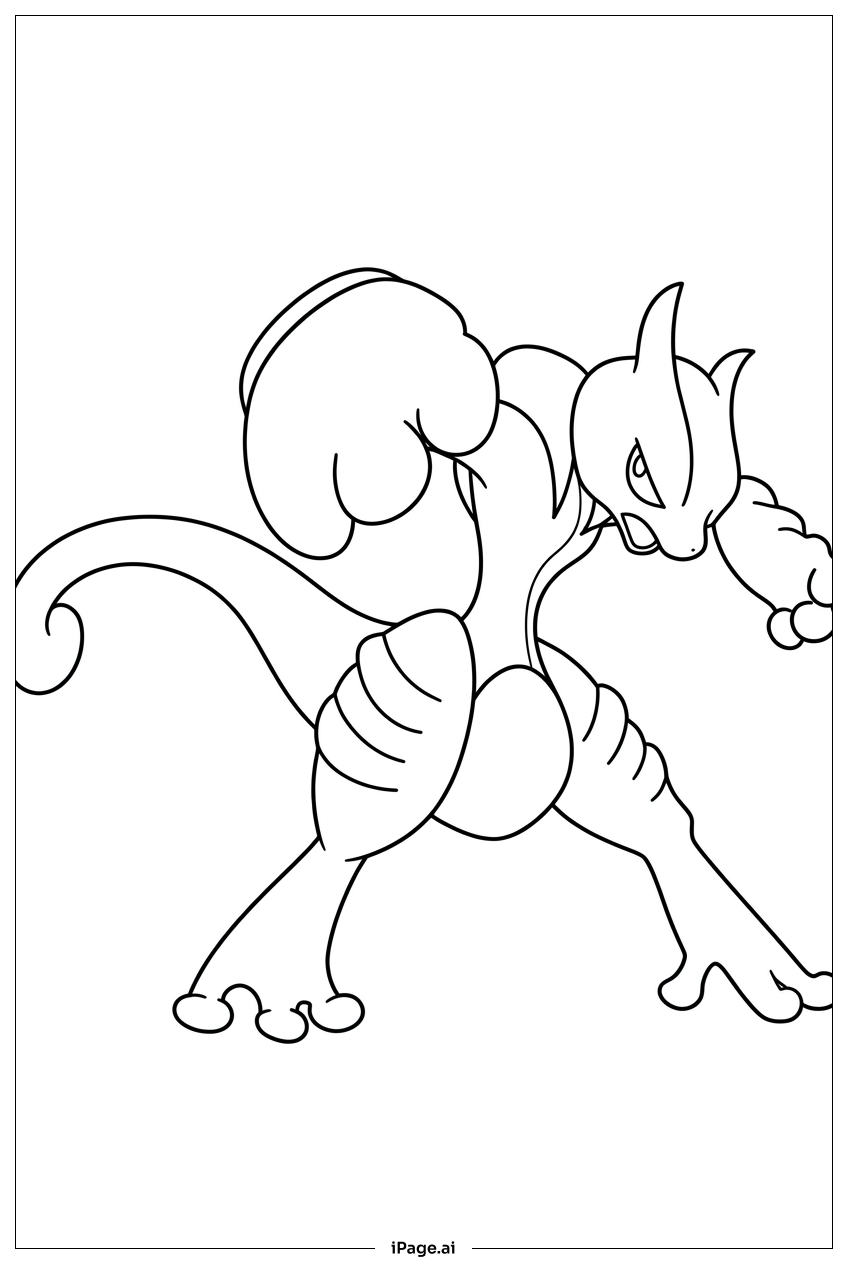 Página para colorear de Mewtwo prepara un poderoso megapuñetazo