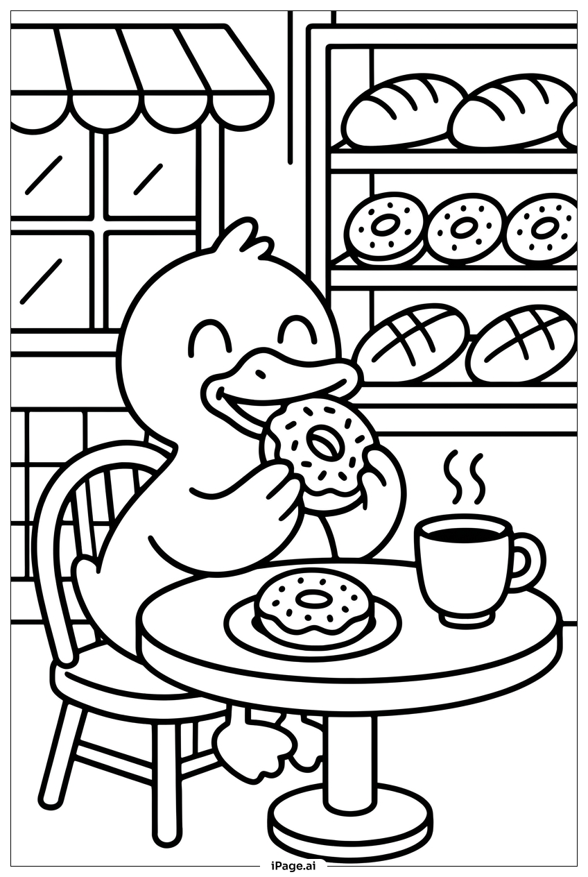 El Pato de Bobbie Goods Disfruta Donuts en la Panadería