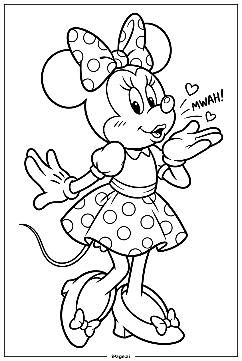 Minnie Mouse schickt Küsschen mit Herzchen Ausmalseite