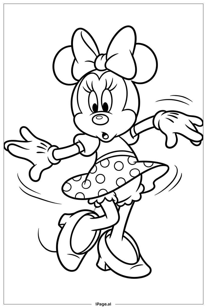 Minnie Maus dreht sich überrascht im Kreis Ausmalseite
