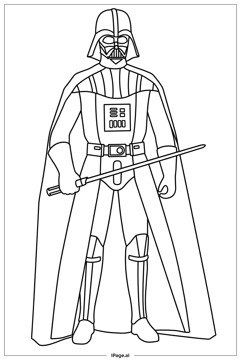 达斯·维达双手持剑正面站立填色页