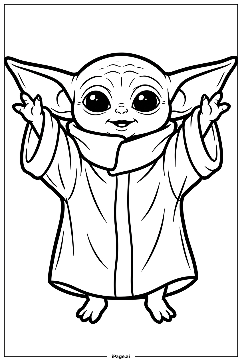 Baby Yoda 輕柔舉起雙臂使用原力著色頁