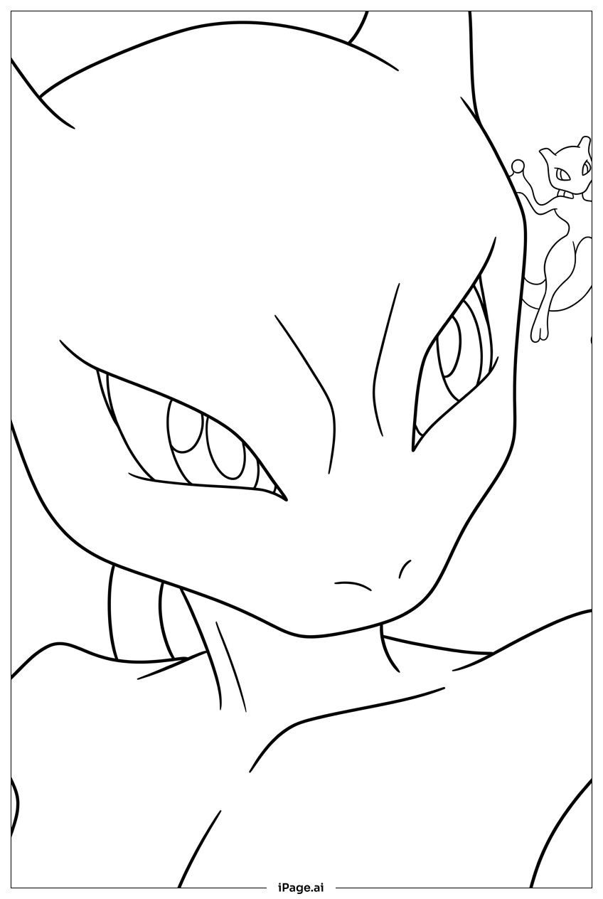 Página para colorear de Mewtwo con ojos brillantes de determinación