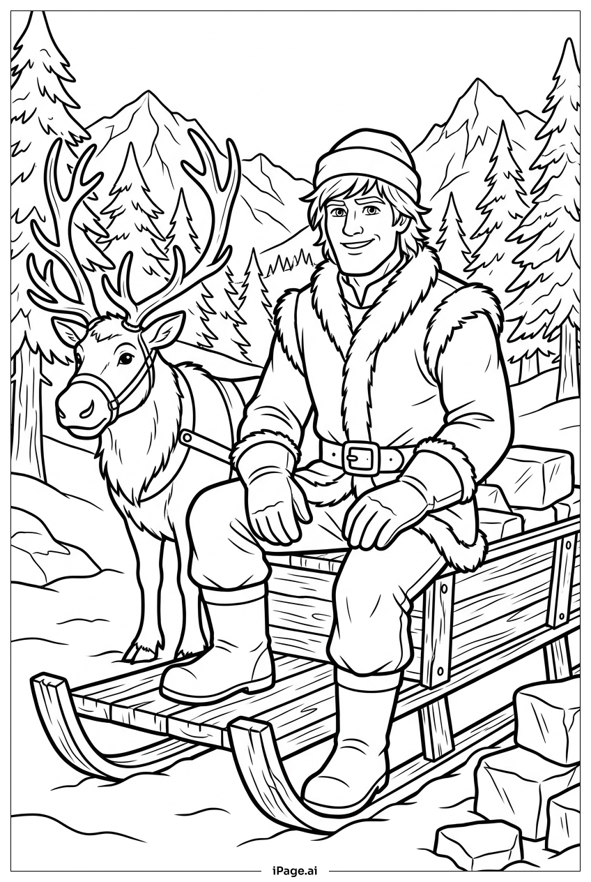 Kristoff rastet auf dem Schlitten mit Sven Ausmalseite