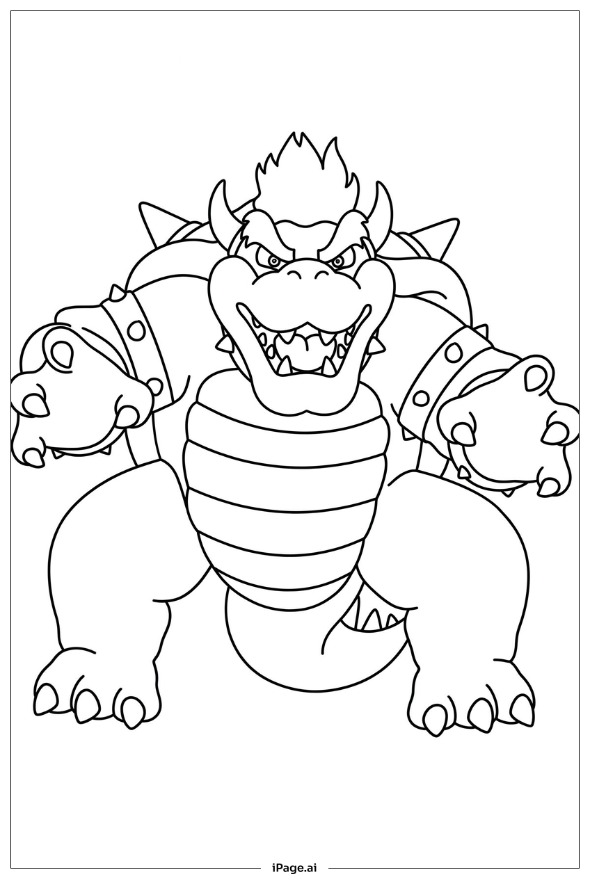 Armored Bowser stomps forward with wicked grin Coloring Page