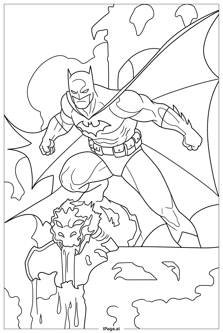Batman Leaps From Gargoyle Into Night Coloring Page
