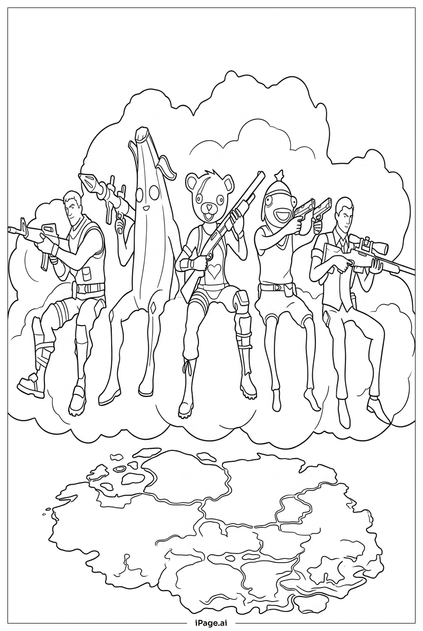  Fortnite legends watch island from clouds Coloring Page 