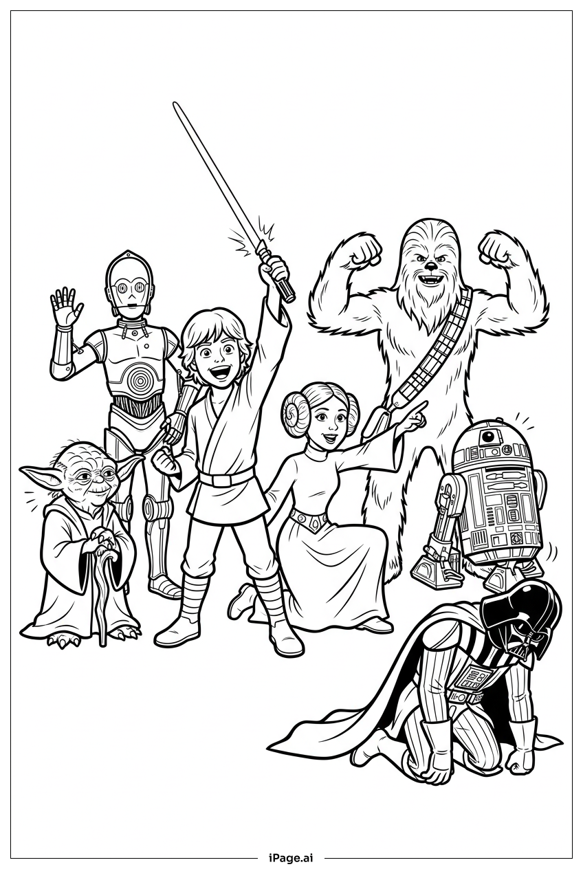  Star Wars victory pose over defeated villain Coloring Page 