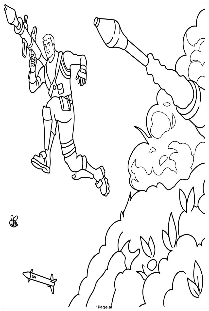  Fortnite rocketeer escapes massive jungle blast Coloring Page 
