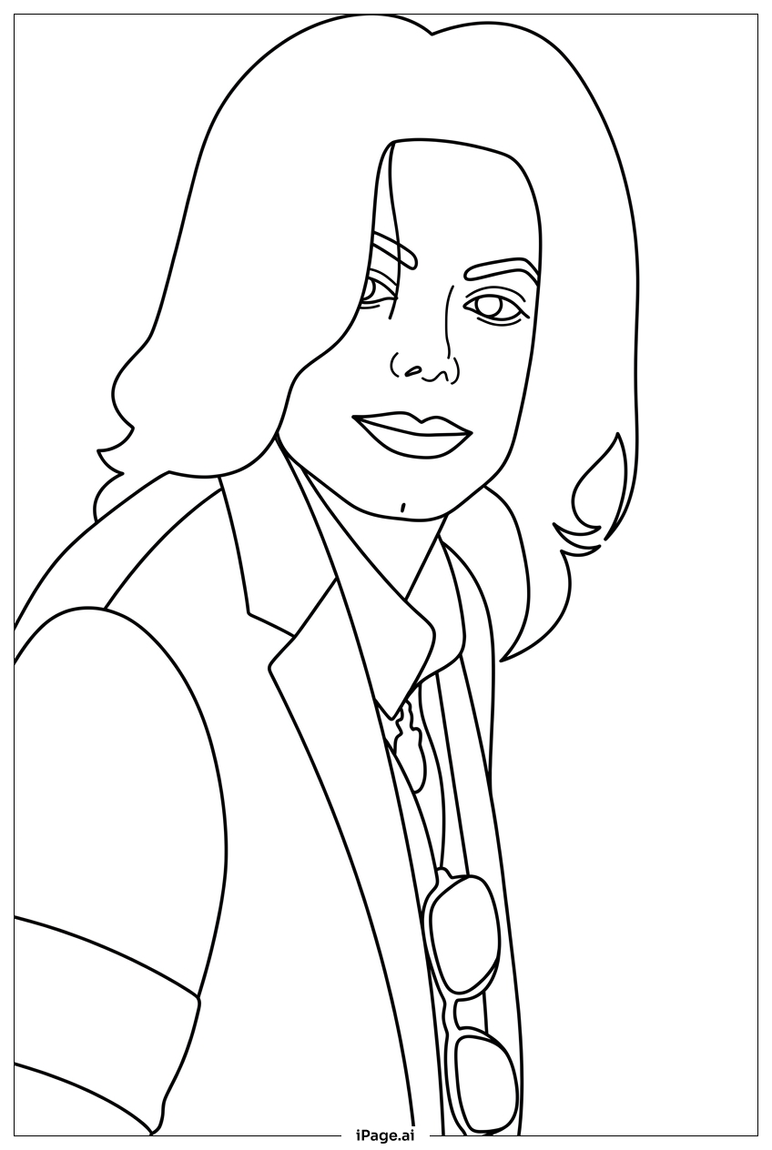  Michael Jackson mit ruhigem Gesichtsausdruck und baumelnder Sonnenbrille Ausmalseite 