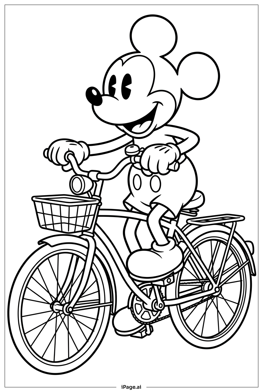 Micky Maus fährt ein klassisches Fahrrad