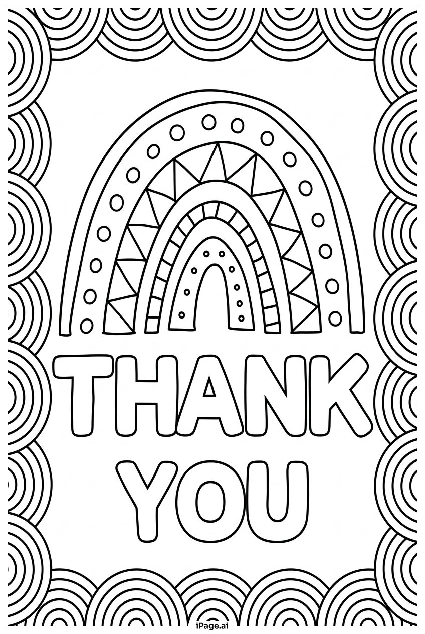  Página para colorir de Thank You Under Playful Rainbow And Circles 