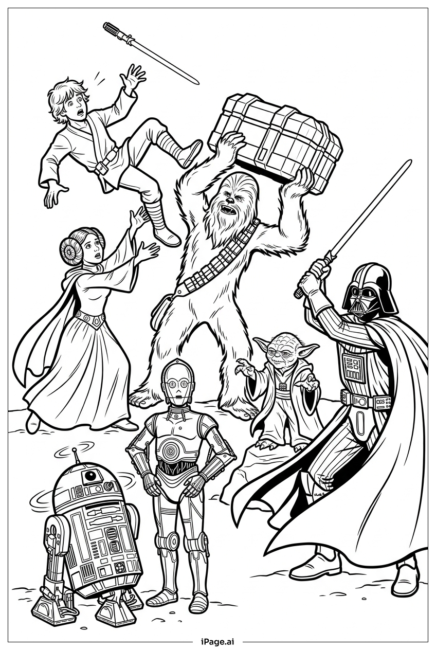  Star Wars chaotic skirmish with tumbling hero Coloring Page 