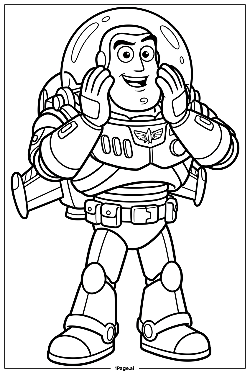 Buzz Lightyear ruft einen mutigen Befehl Ausmalseite