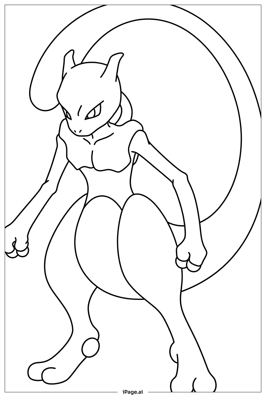 Página para colorear de Mewtwo se prepara para un ataque psíquico