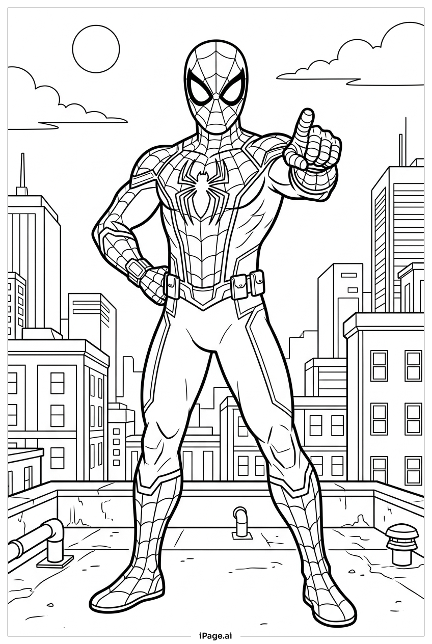 Homem-Aranha aponta para frente prometendo segurança no bairro