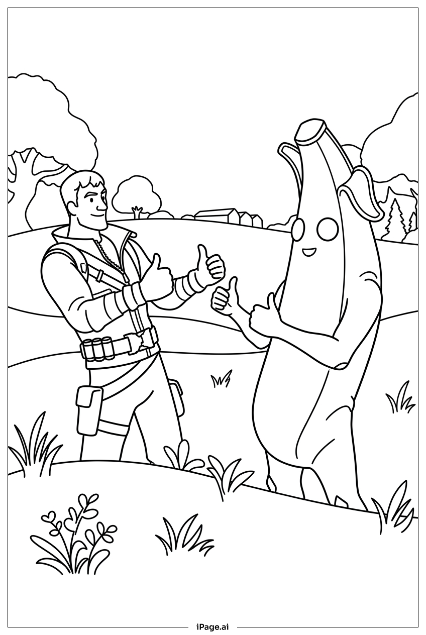  Fortnite friends thumbs up in meadow Coloring Page 