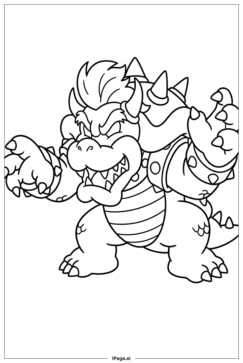 Angry Bowser charges ahead with sharp claws Coloring Page