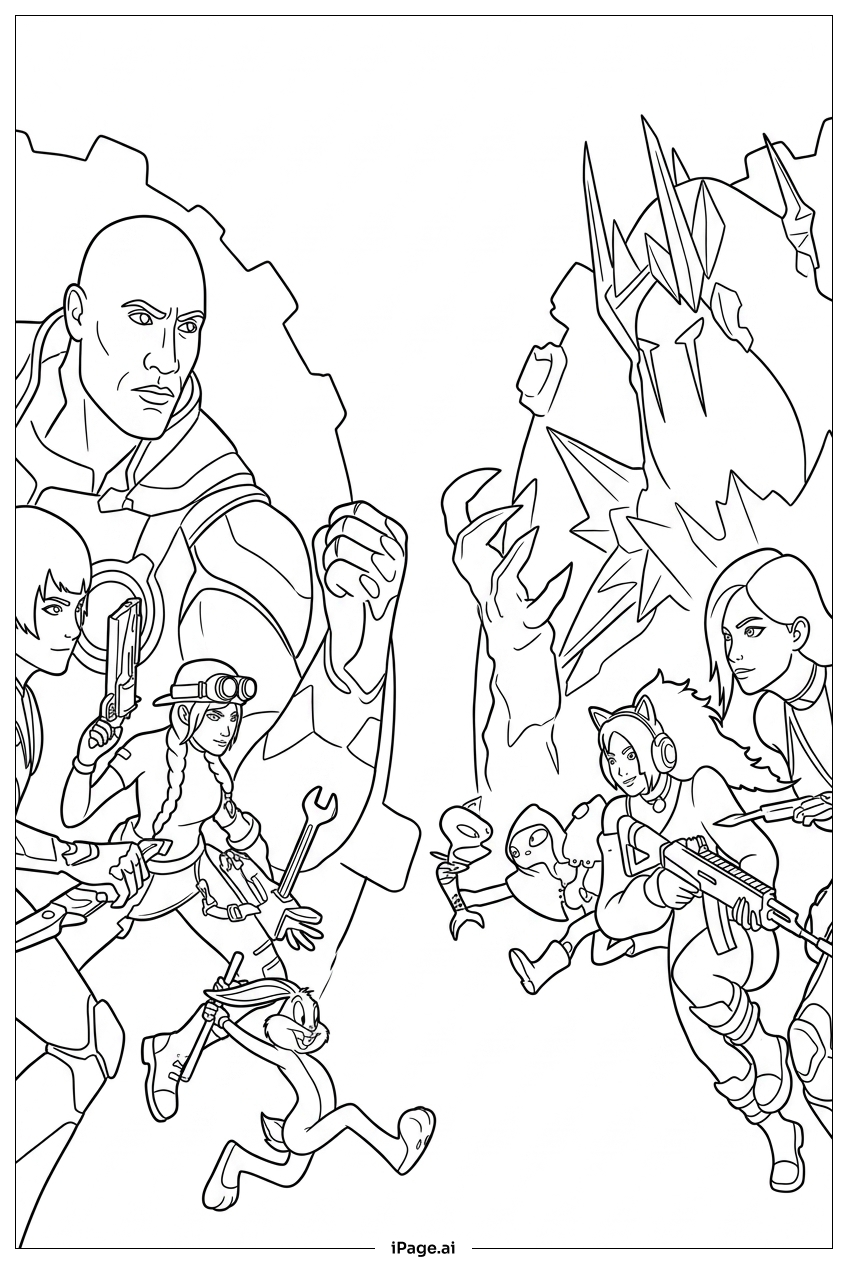  Fortnite heroes face icy tyrant showdown Coloring Page 