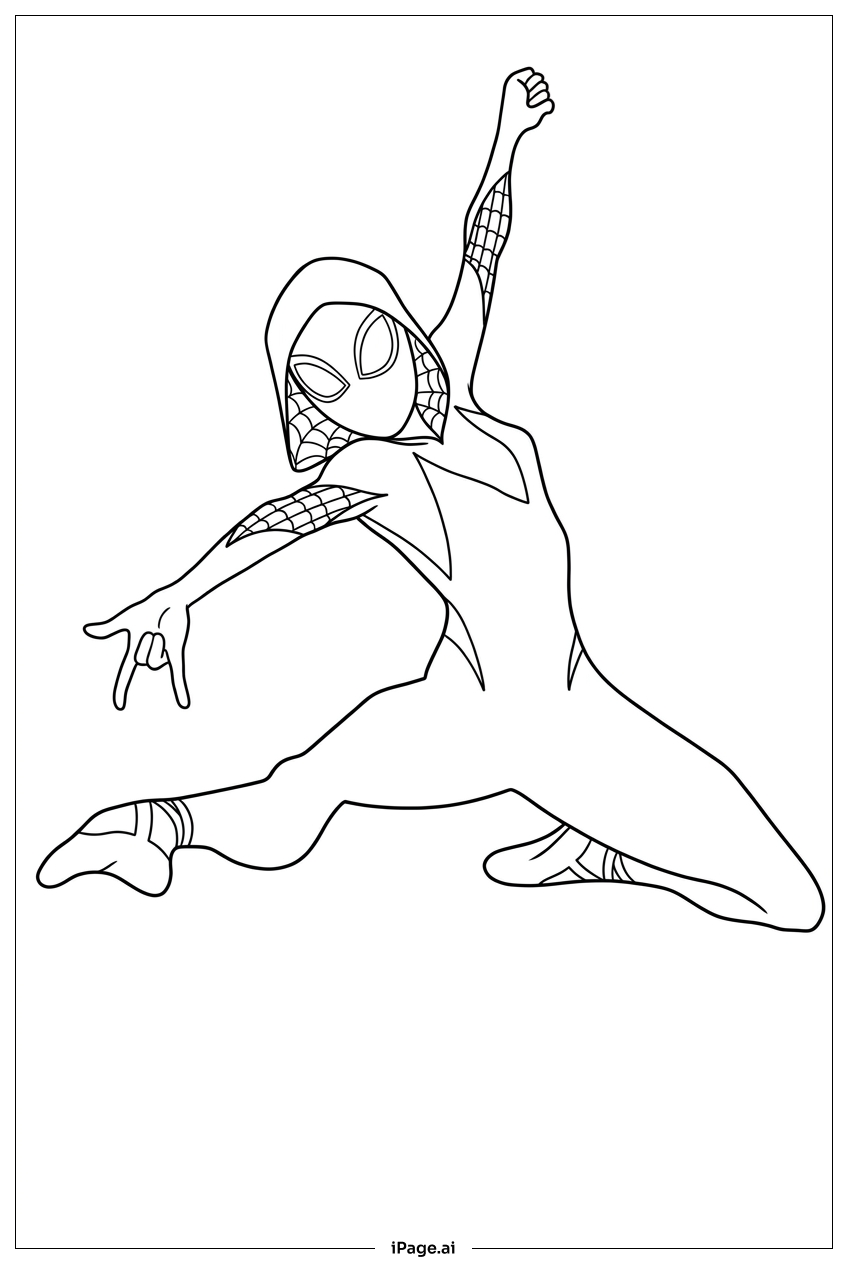 Spider Gwen leaps low, web shooters ready Coloring Page