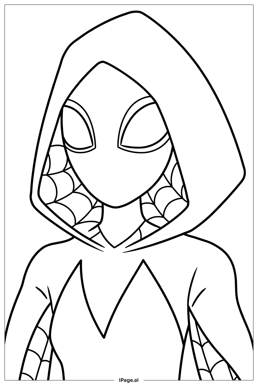 Spider Gwen portrait beneath webbed hood Coloring Page