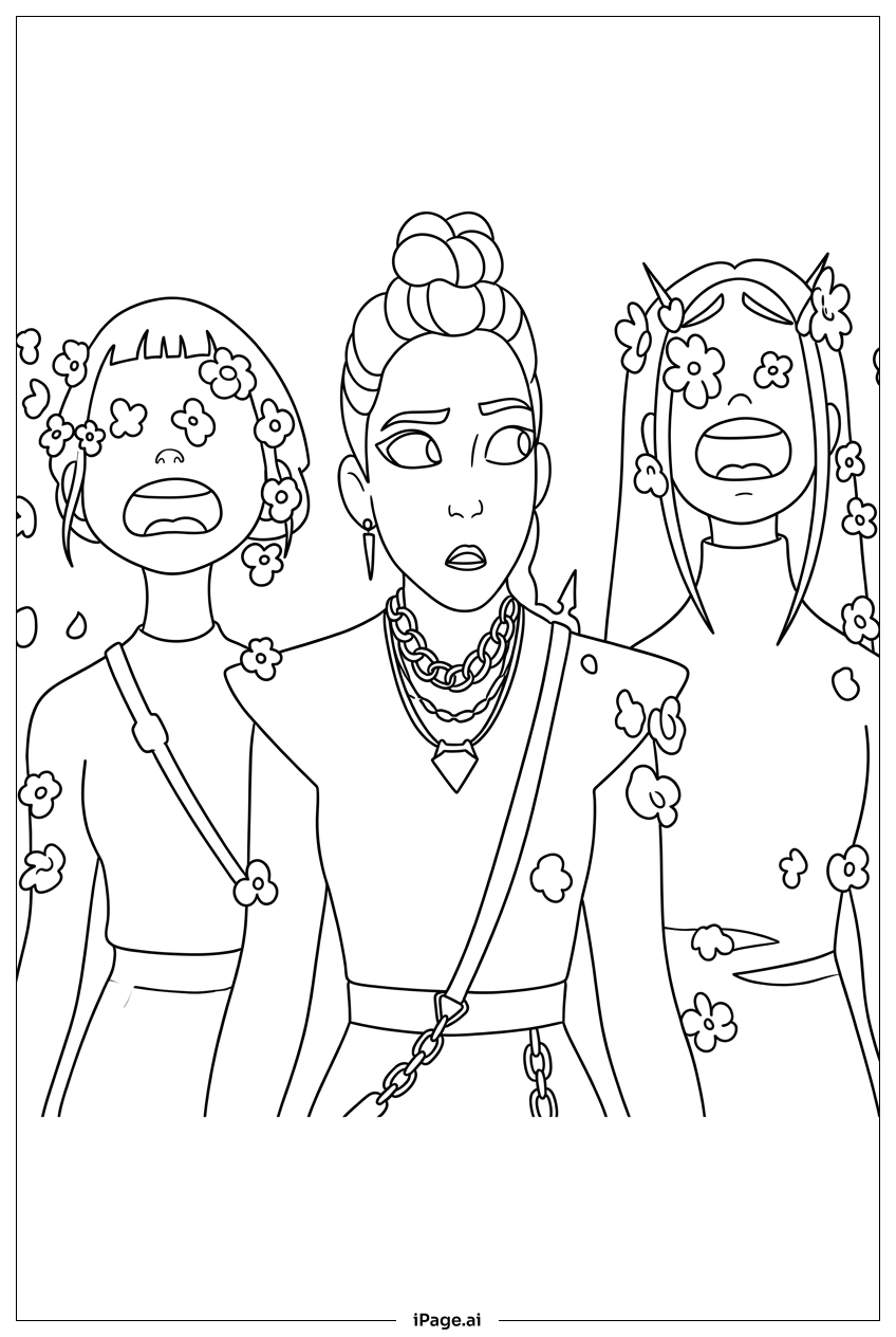  Kpop Demon Hunters floral charms drift around Coloring Page 