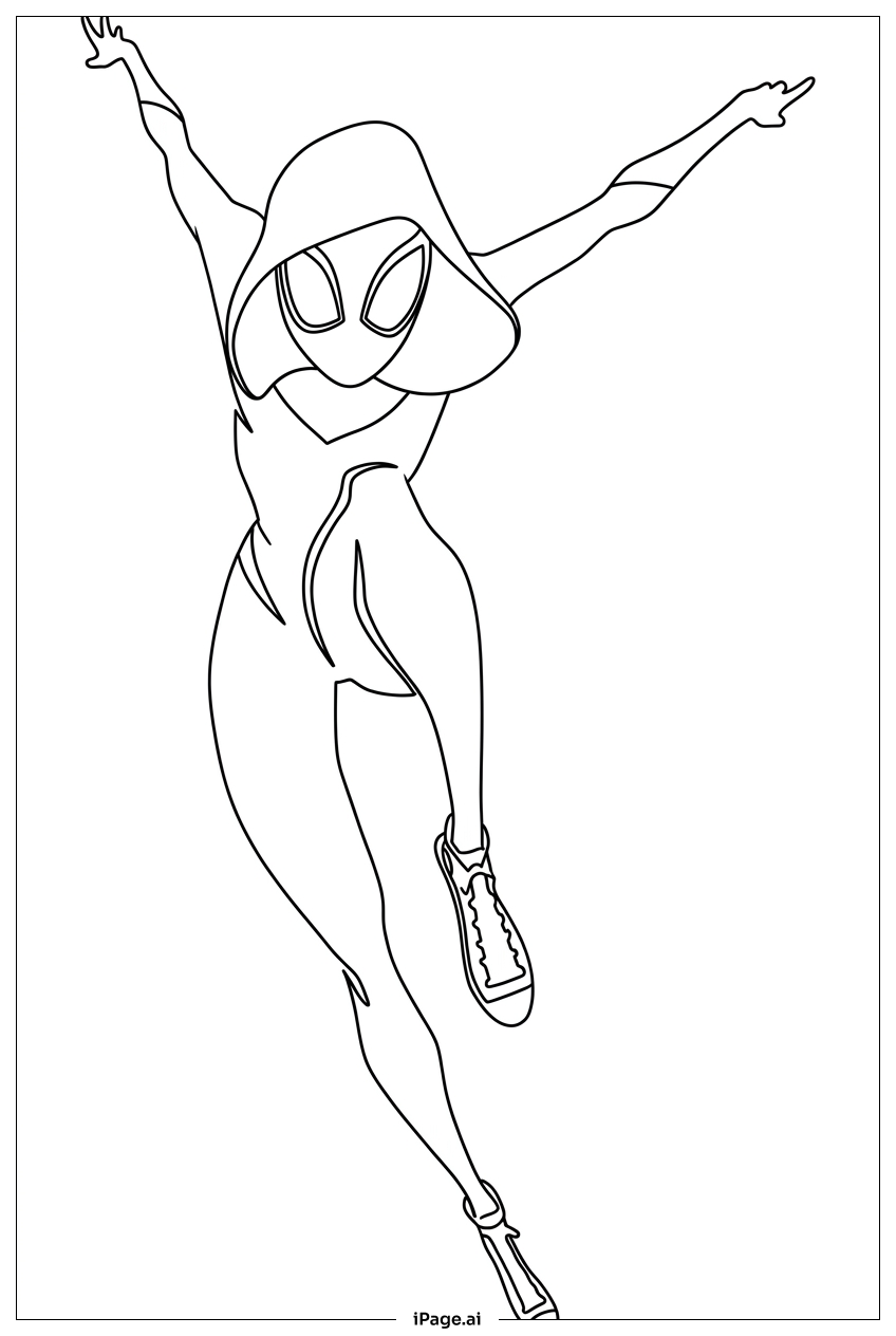 Spider Gwen glides lightly in sneakers Coloring Page