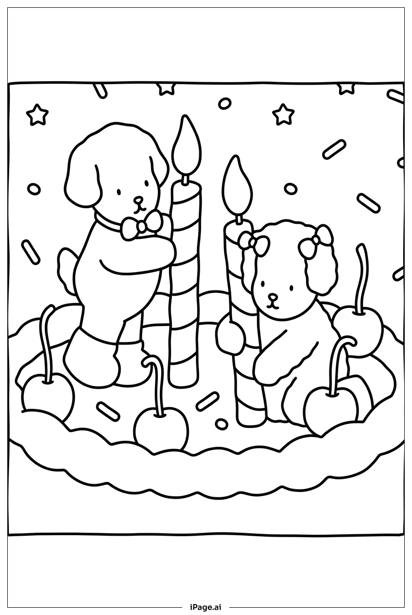 Página para colorear de Pastel de Cumpleaños de Bobbie Goods con Velas Gigantes