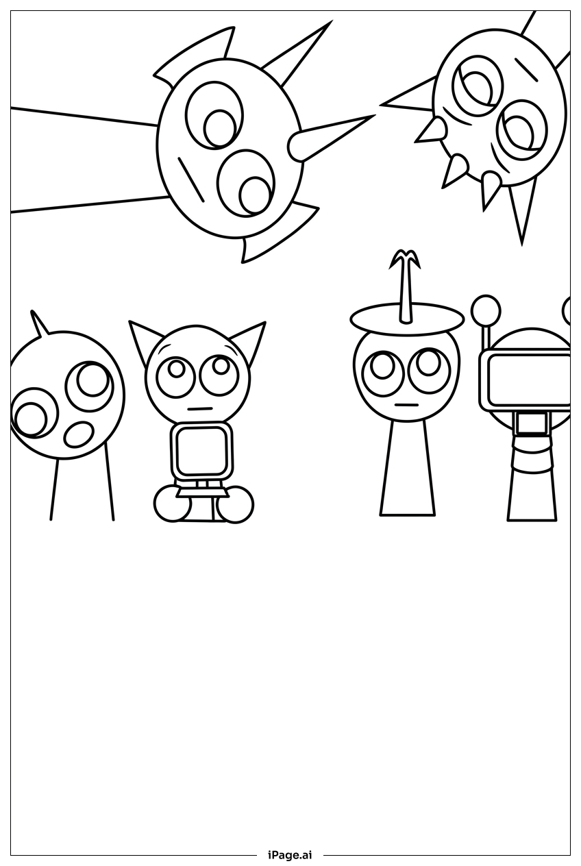  Page de coloriage Héros de Sprunki surpris par des ennemis volants 