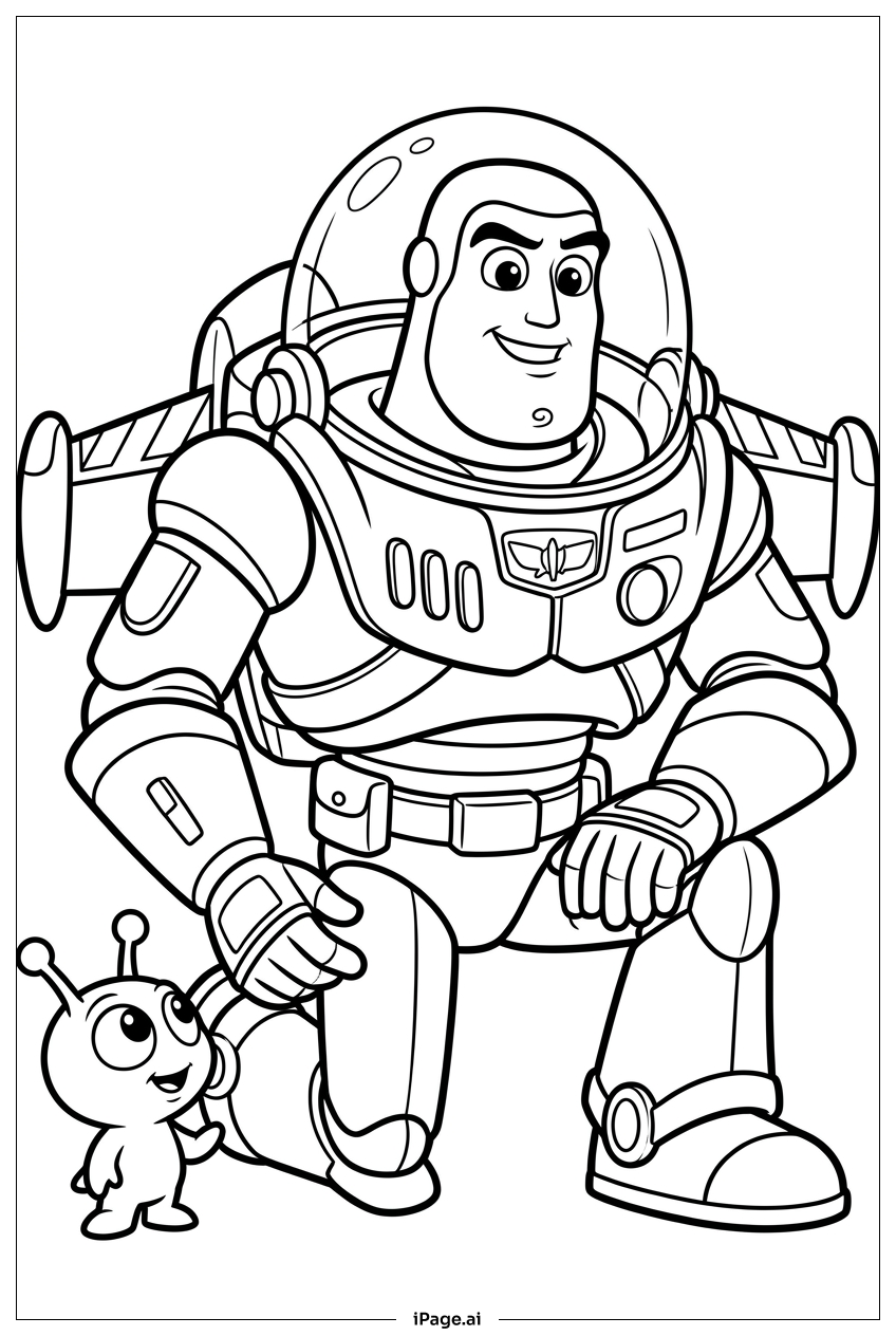 Buzz Lightyear trifft einen freundlichen Außerirdischen Ausmalseite