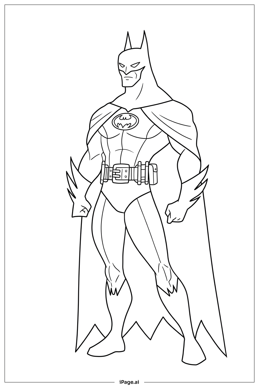 Batman Classic Suit Standing Confident And Calm Coloring Page