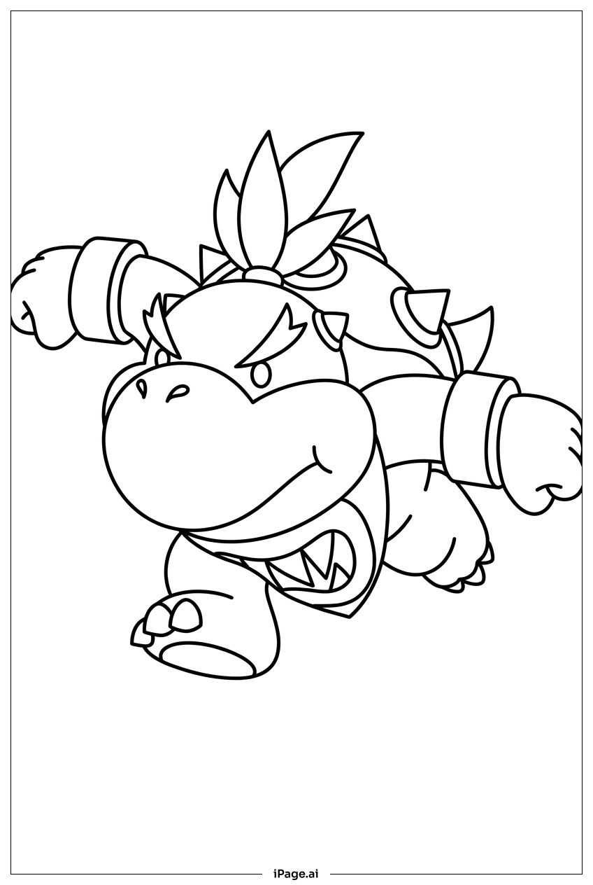 Bowser leans on barrel beside racing kart Coloring Page