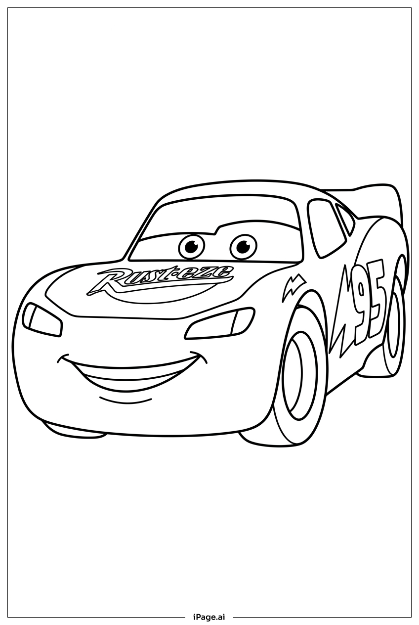 Lightning Mcqueen smiling before Rust-eze practice