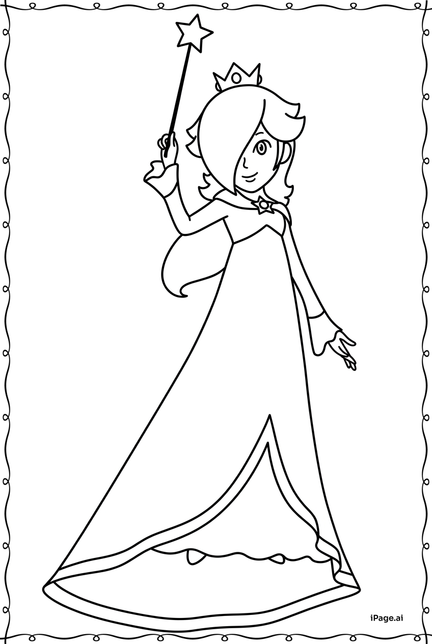  Rosalina Smiling Brightly With Upraised Wand Coloring Page 