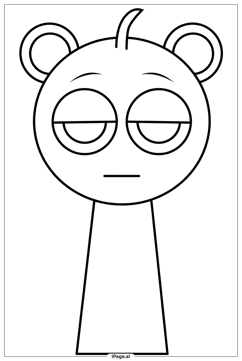 Página para colorir de Sprunki amigo de orelhas de urso calmo
