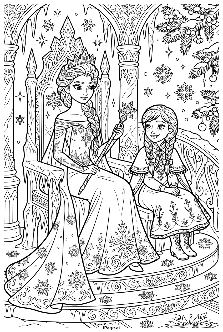 Frozen – Elsa und Anna teilen einen königlichen Moment Ausmalseite