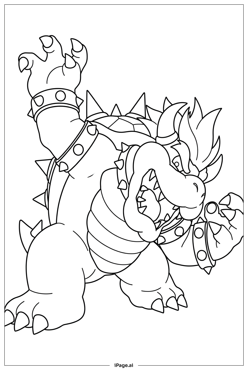 Bowser winds up for a heavy punch Coloring Page