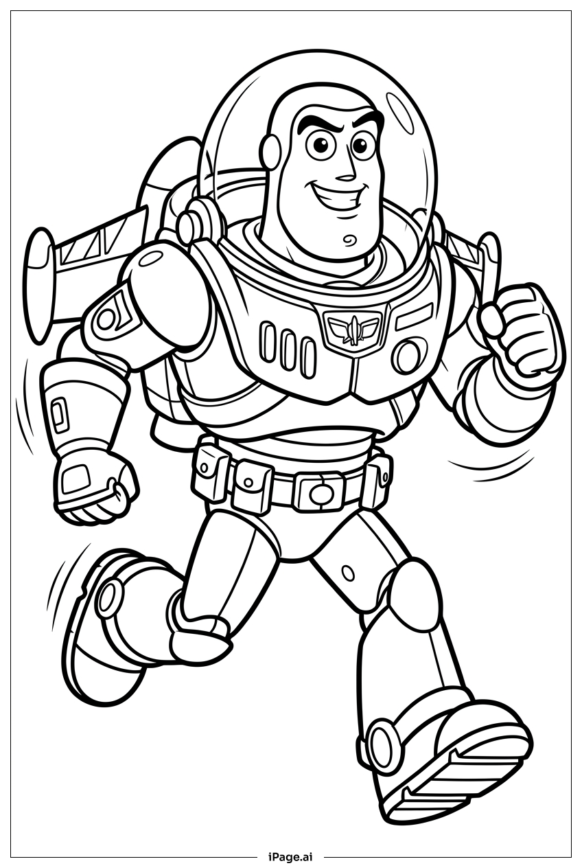 Buzz Lightyear, der auf einer dringenden Mission sprintet Ausmalseite