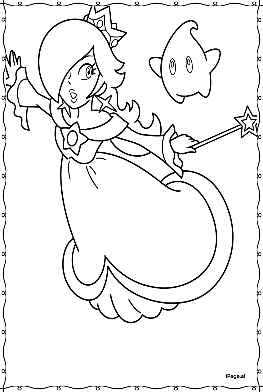  Rosalina Soaring With Loyal Luma Companion Coloring Page 